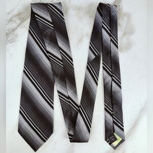 City of London Men's Black Gray Silver Silk Poly Blend Striped 3.5" Tie